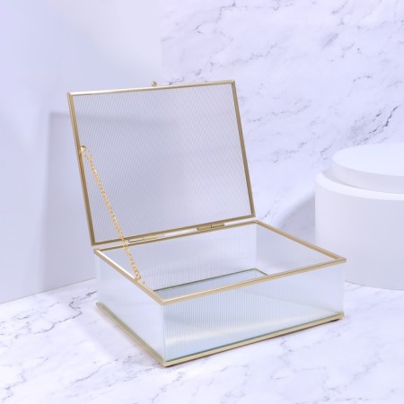 Organizer for storage "Ripples", with a lid, glass, with a mirror -bottom, 1 section, 20 × 16 × 6.5 cm, the color is transparent/copper-3