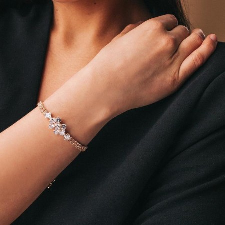 Bracelet with rhinestones "Zircon" Izvsk, path, white color in gold, 15cm-3