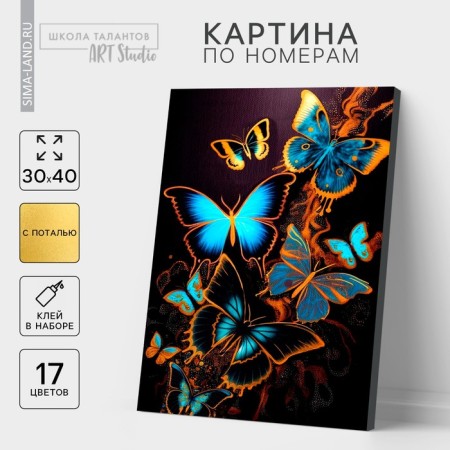 Picture on numbers with a subframe and a rubbish "Magic butterflies", 30 x 40 cm