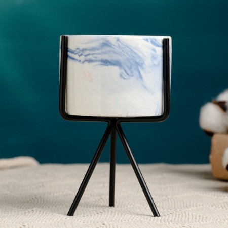 Kashpo "cylinder" blue, on a black stand, 13x8cm-1