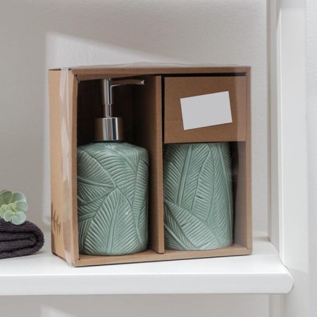 A set of accessories for the bathroom "Foliage", 2 items (soap dispenser, glass), green color-1