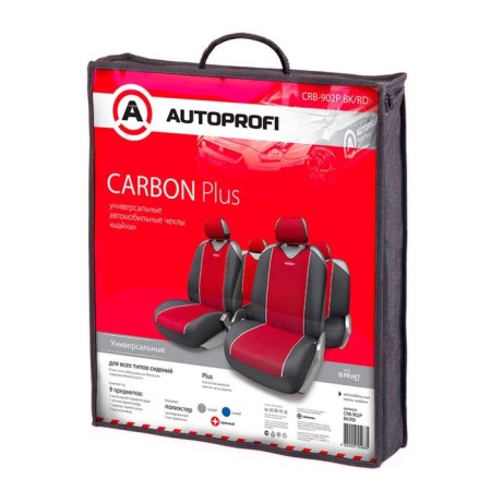 AutoProfi Carbon Plus CRB-902P BK/RD, closed seat, polyester for carbon, 9 objects, black/red color.-2