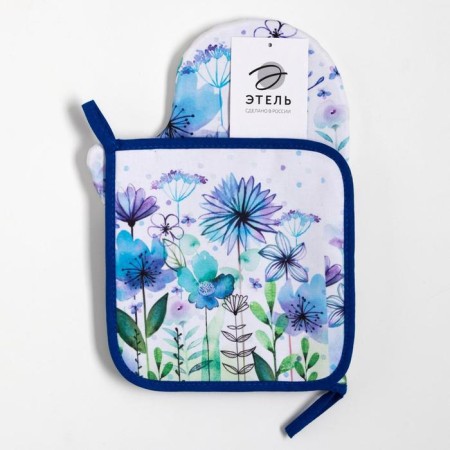 Kitchen "Blue Flowers" mittens-seizure 20x28cm, 19x19cm tack, 100% HL-5