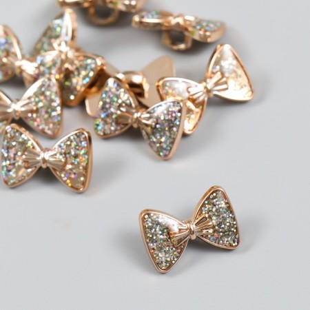 Buttons plastic for creativity on the leg "bow with sparkles" set of 10 pcs 1.8x1.3 cm