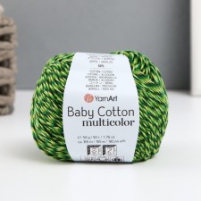 Baby Cotton Multicolor yarn 50%acrylic, 50%cotton 165m/50g (5207 Green Melange)