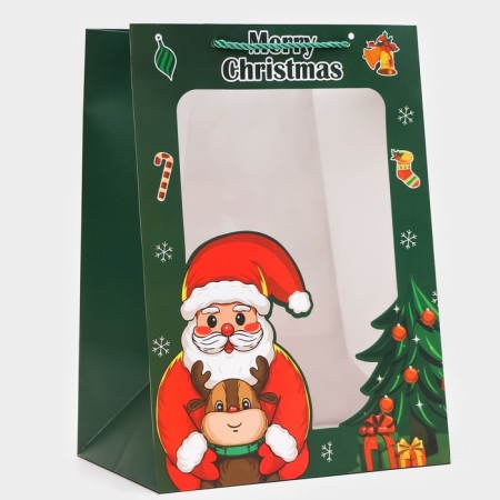 Gift package with the Santa Claus window, 25 x 35 x 18 cm, green-1