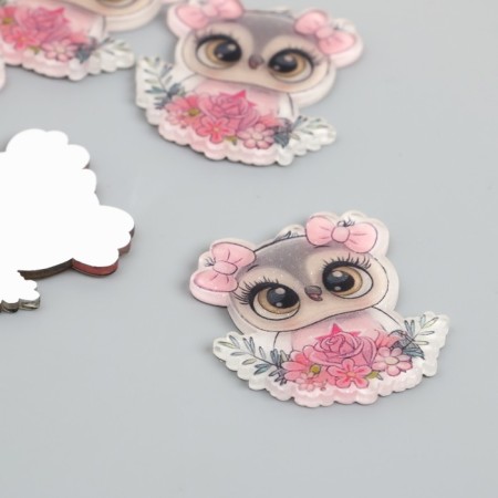 Acryl's work decor "Owl with flowers" 3.4x3.6 cm-1