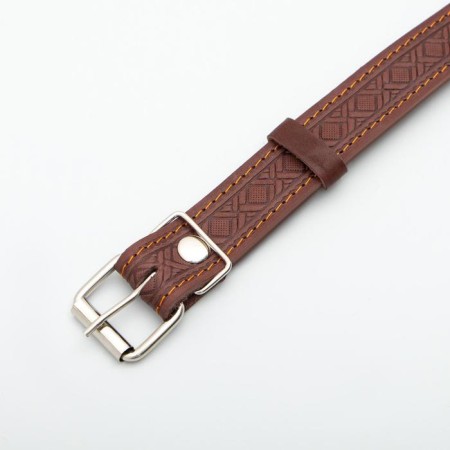 Belly leather embossed single-layer with a plate, 60 x 3 cm, Osh 45-57 cm, brown-4