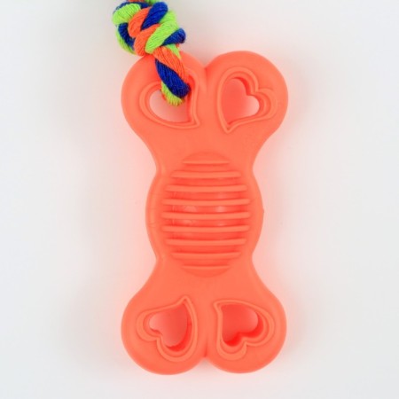 Chewing toy with a rope "Bone on a leash", 9.5 cm, pink-3