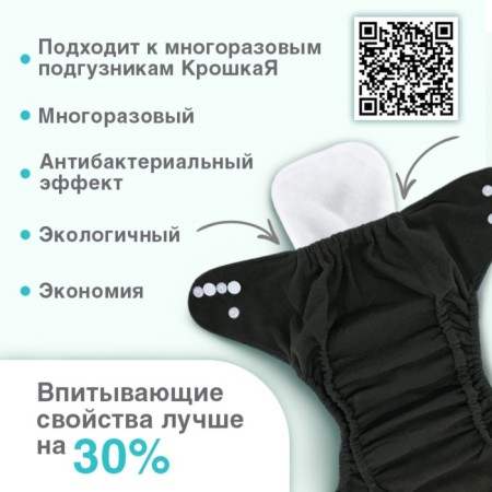 Liner in a reusable diaper, 3-layer, 30 cm, 1 pc., Cotton, crumb I-2