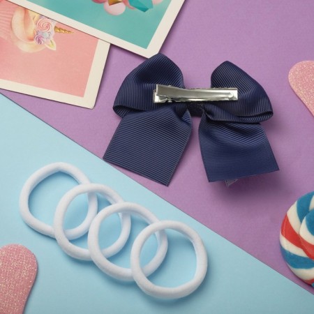 Hair set "Baby" 5 pcs (1 clamp, 4 elastic bands) white blue-2