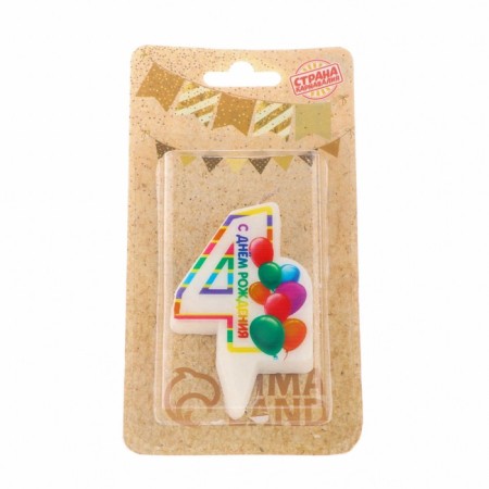 Candle in the Cake "Bright Birthday", number 4, multi -colored, 6.5 cm-3