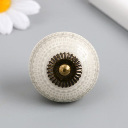 Handle for the casket ceramics, metal "Geometric pattern" white-gray 4.1x4.1x6 cm