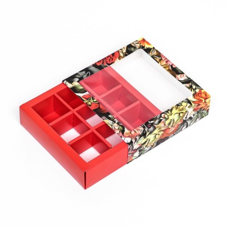 Box for 9 sweets with a shell, "flowers" 13.8 x 13.8 x 3.8-3