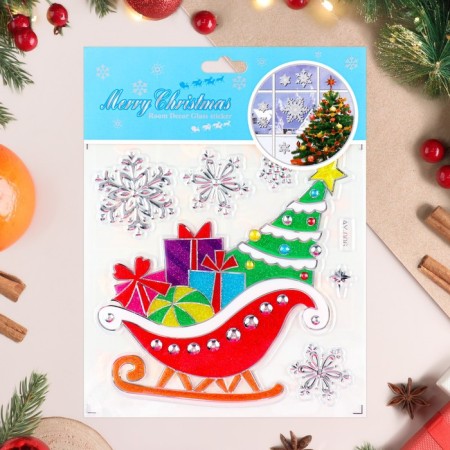 Stickers on the windows "New Year" sleds with gifts, 21.5 x 16.5 cm-1