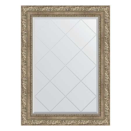 Mirror with engraving in the baguette frame, vignette antique silver 85 mm, 65x87 cm