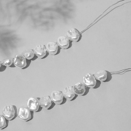 Plastic beads on the “Pearls” threads 1.2 × 1 × 0.5 cm, (set 120 pcs.), White color