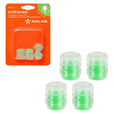 Caps on the tire valve S-1, luminous, green, ABS plastic, 4 pcs. AVC33