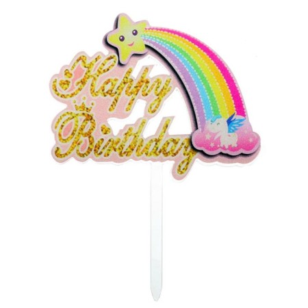 Topper "Happy Birthday", rainbow, pink color