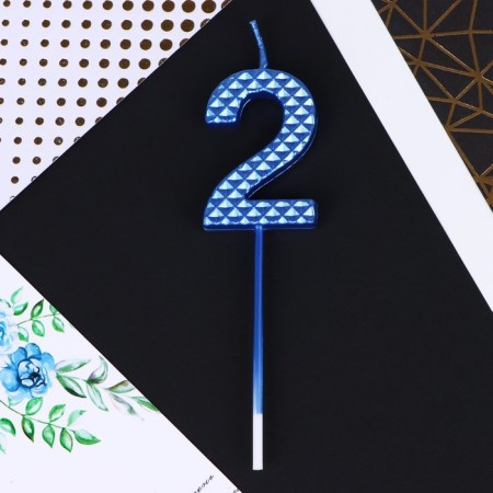 Candle for the cake, number "2", blue, 4 x 13 cm.-2