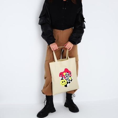 Textile choper with embroidery Smile, 40x35 cm, beige color-6