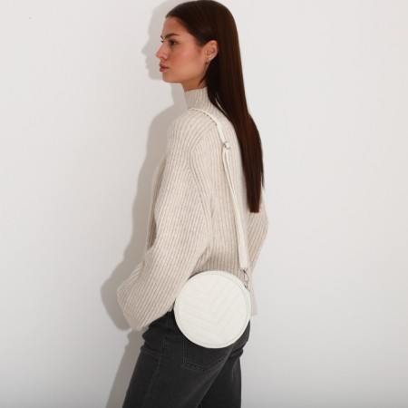 Women's Bag round of artificial leather, 18x18 cm, white color-7