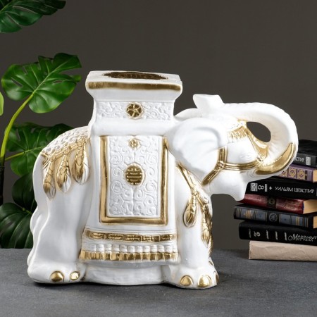 Figure - Standing "Elephant" white -gold, 21x54x43cm-1