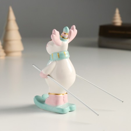 Souvenir Ceramics "Losik with pink horns in peas, skiing" 11,1x9.8x8 cm-1
