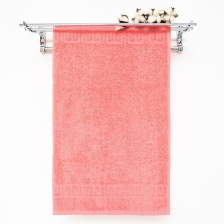 Terry towel with a Greek border 70x140 cm, Sunkist Coral, cotton 100%, 430g/m2