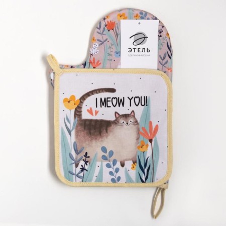 Kitchen set "I meow you" mittens-seging 20x28cm, 19x19cm seizure, 100% cotton-5