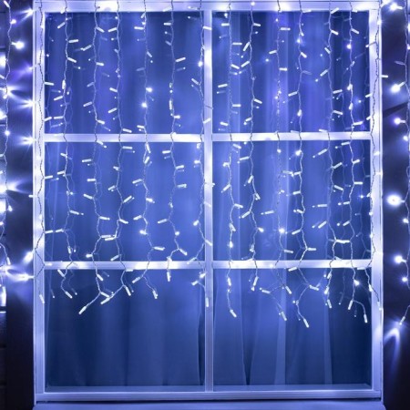 Garland "Curtain" 2 x 1.5 m, IP65, UMS, white thread, 360 LED, white glow, white flicker, 220 V