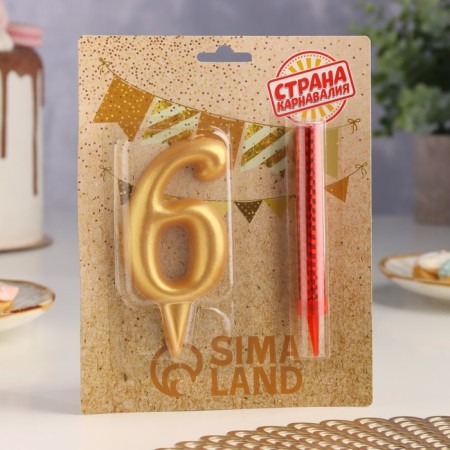 Set a candle for a cake digit 6 giant, gold, with a fountain, 9.5 cm-3