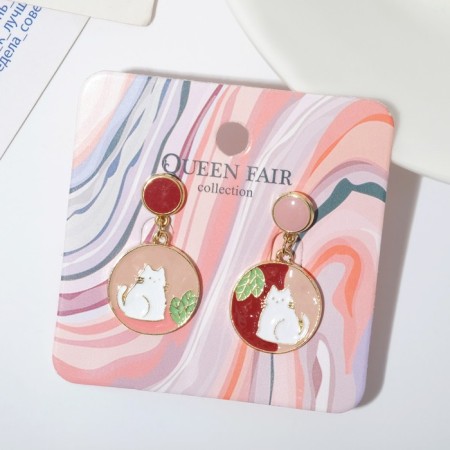 Emall earrings "cat" in circles, colored in gold