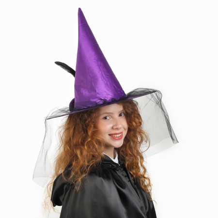Carnival hat "Witch", with a veil, rr. 56-58, lilac color-2