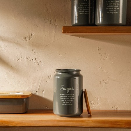 Sugar Bank SL Home, 9.5 × 14 cm, gray color, with a bamboo lid