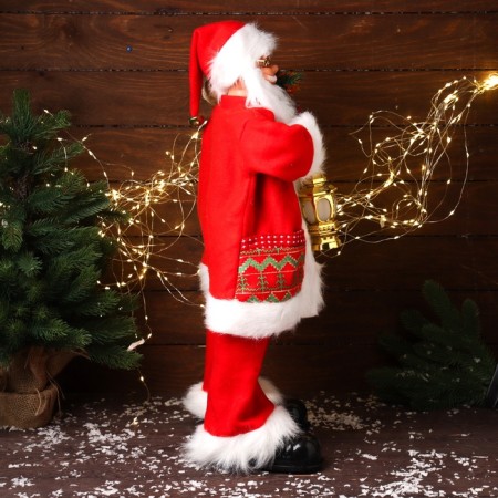 Santa Claus "Red fur coat, with glasses, with a flashlight" moves, with a backlight, 70 cm-4