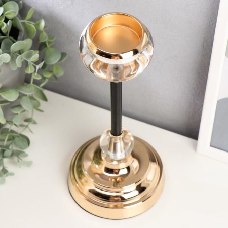 Climber metal, glass for 1 candle "smoothness" black with gold 26x11.5x11.5 cm