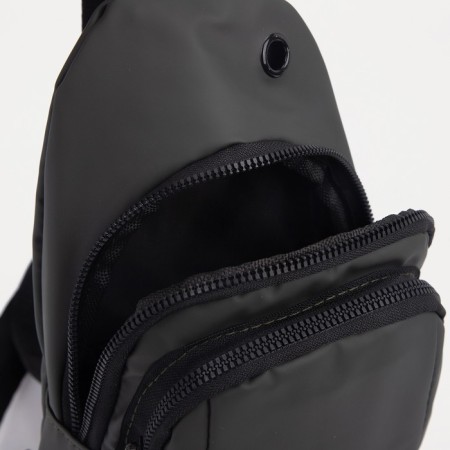 Male sling bag from textiles, headphones, khaki color-3