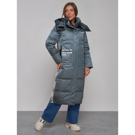 Coat insulated winter female, size 42, dark green color-3