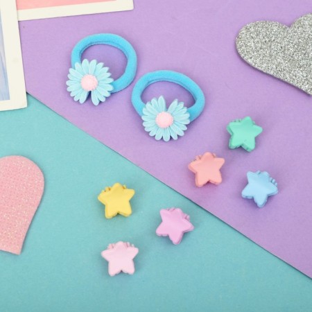 Hair Set "Sonya" (2 elastic bands, 6 crabs 1.1 cm) stars, mix flowers-1