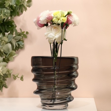 Vase for Flowers "Piley" from transparent black glass 20 x 18 x 18 cm-3