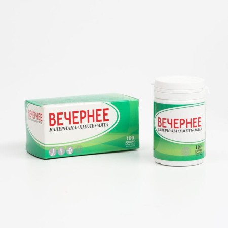 Evening (composition: valerian+hops+mint) dragees 0.2 g No. 100-1