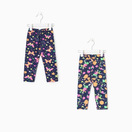 Leggings for girls 2pcs, blue/multi -colored color, height 98 cm