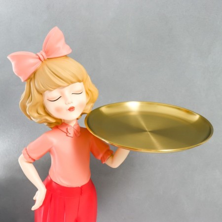 Souvenir Polystone stand "Girl with a pink bow and a cat" D = 26 cm 76x27x35 cm-3