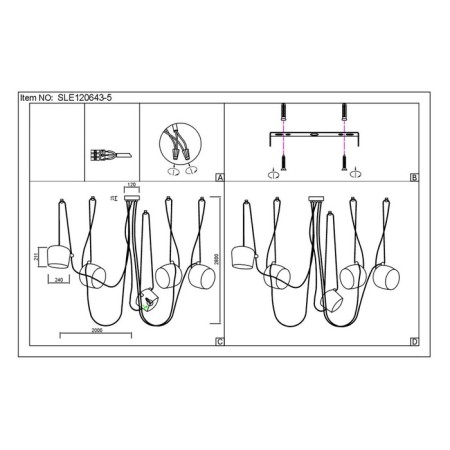 Suspended EVOLUCE lamp. Sle120653-05. TRIESTE. 5x40 watts, e27, 200x cm, white color-4