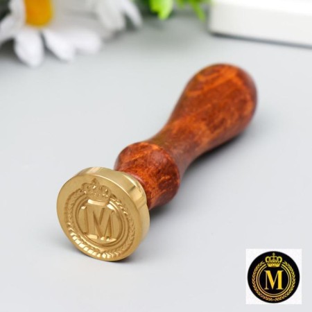 Printing for wax with a wooden handle "Crown with the letter m" 9x2.5x2.5 cm