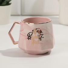 Ceramic mug Stay Beautiful Pink marble, 350 ml, pink color