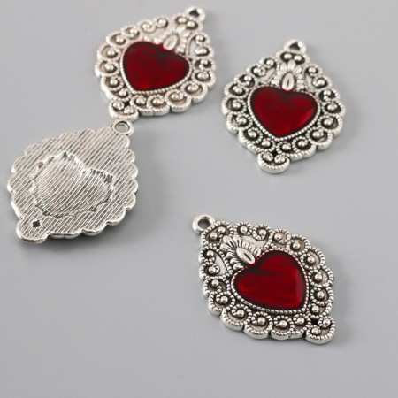 Decor for creativity Metal "Red Heart of the openwork" silver enamel set 4 pcs 3.5x2.4 cm-2