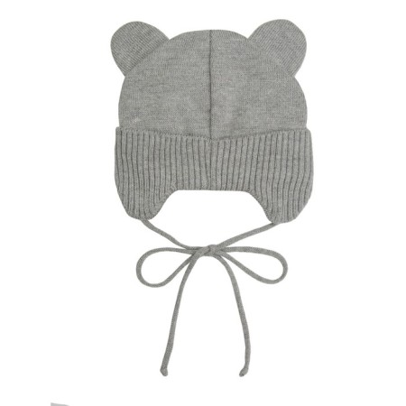 A cap on ties with ears Children's Amarobaby Pure Love Bear, with a lining, size 46-48 cm, color gray color-1