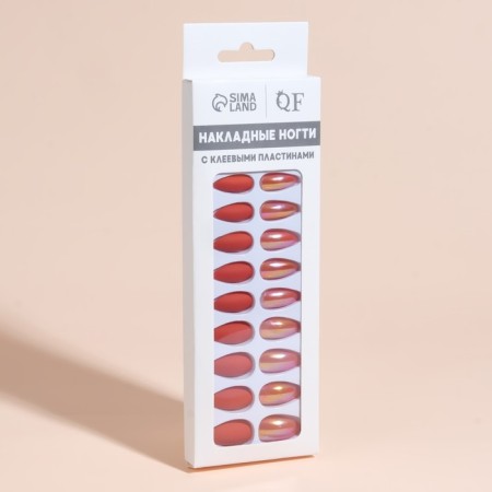 False nails, 24 pcs, with glue plates, the shape of almonds, matte/holography, coral color-6